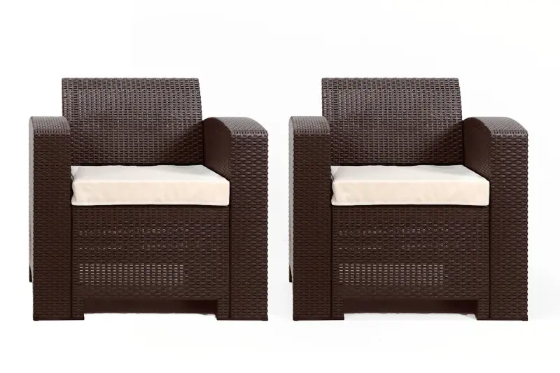 Комплект пластиковой мебели под ротанг B:Rattan Premium Set, темно коричневый цвет - диван, 2 кресла и столик