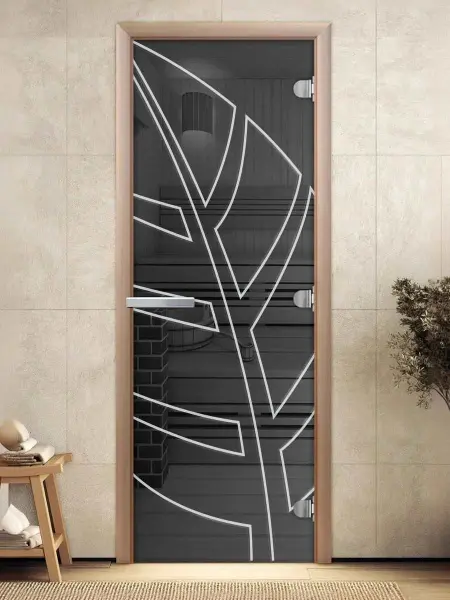 Дверь для сауны DoorWood Лист, 700мм х 1900мм, без порога, графит, коробка ольха