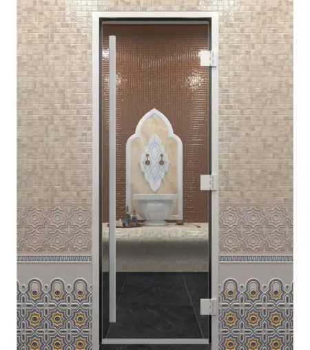 Дверь DoorWood Prestige для хамама стеклянная прозрачная, 710 х 1900 мм, без порога, с коробкой
