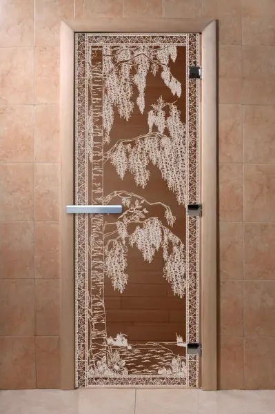 Дверь для сауны DoorWood Березка, 800мм х 1900мм, без порога, бронза, коробка ольха