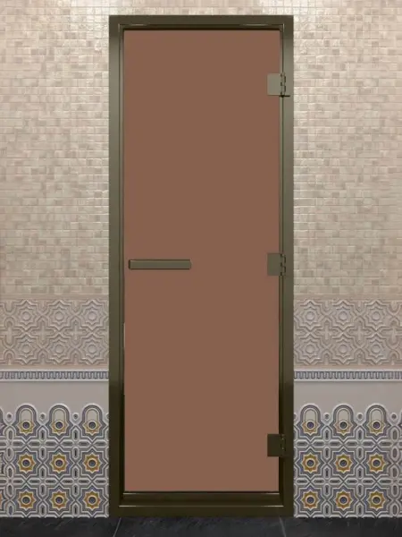 Дверь DoorWood бронза для хамама, 700 х 1900 мм, бронзовый профиль, с коробкой
