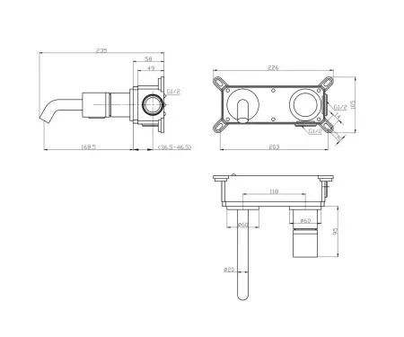 Смеситель настенный из латуни Focus, цвет хром/мрамор, 24686CM