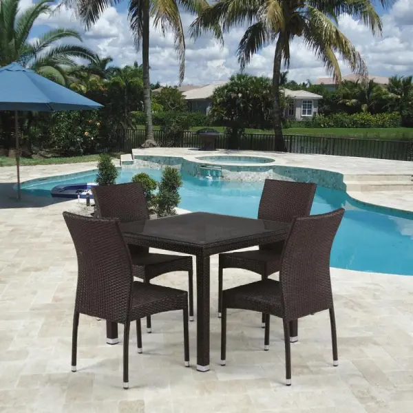 Мебель из искусственного ротанга T257A/Y380A-W53 Brown - 4 стула и квадратный стол коричневого цвета
