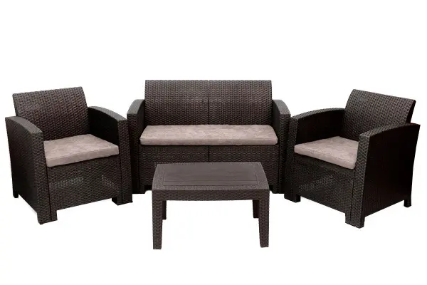 Комплект пластиковой мебели под ротанг B:Rattan Arizona 4 Set, коричневый - 2х или 3х местный диван, столик и 1 кресла