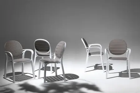 Обеденная группа мебели из пластика Nardi Rio-Palma Set, tortora, бежевый цвет - 8 стульев и раздвижной стол