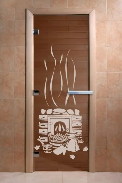 Дверь DoorWood с рисунком Банька, 700 х 1900 мм, без порога, бронза, коробка ольха