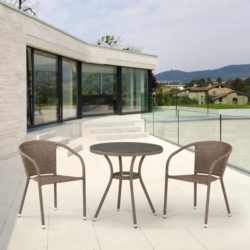 Комплект плетеной мебели из искусственного ротанга Афина T282ANT/Y137C-W56 Light brown - круглый столик и 2 кресла, цвет светло коричневый
