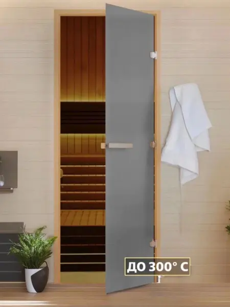 Дверь для сауны DoorWood Графит матовый, 800 х 2000 мм, без порога, серое матовое, коробка ольха