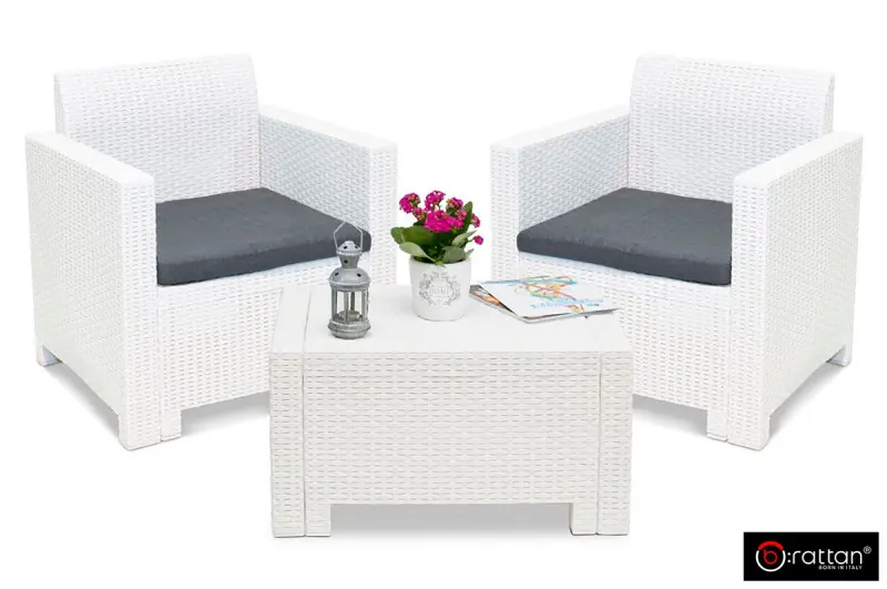 Комплект садовой пластиковой мебели B:Rattan Nebraska Terrace Set на 2 персоны, белый, 2 кресла и кофейный столик