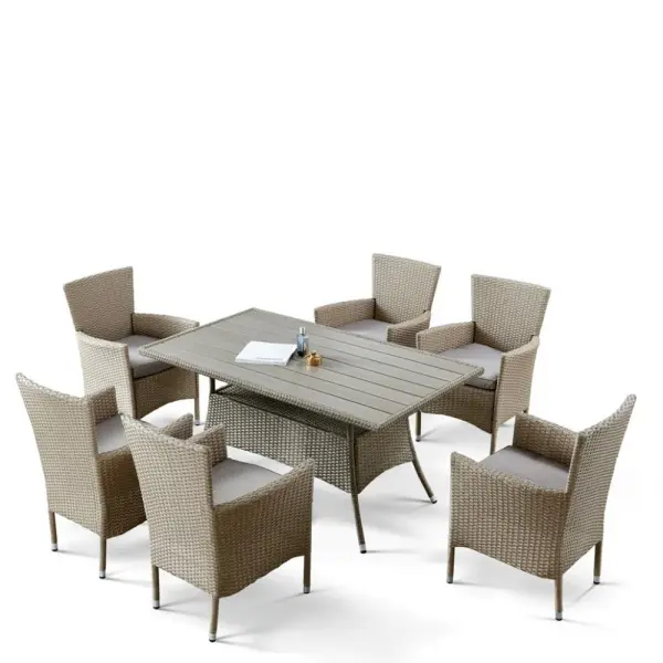 Обеденный комплект плетеной мебели из искусственного ротанга AFM-195-6Pcs Beige (6 кресел и стол), бежевый цвет