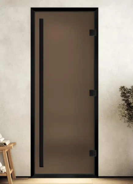 Дверь для турецкой парной DoorWood Prestige 700мм х 1900мм, черный профиль, стекло бронза матовая