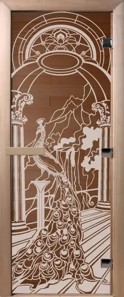 Дверь для сауны DoorWood Жар-птица, 700мм х 1800мм, без порога, бронза, коробка ольха