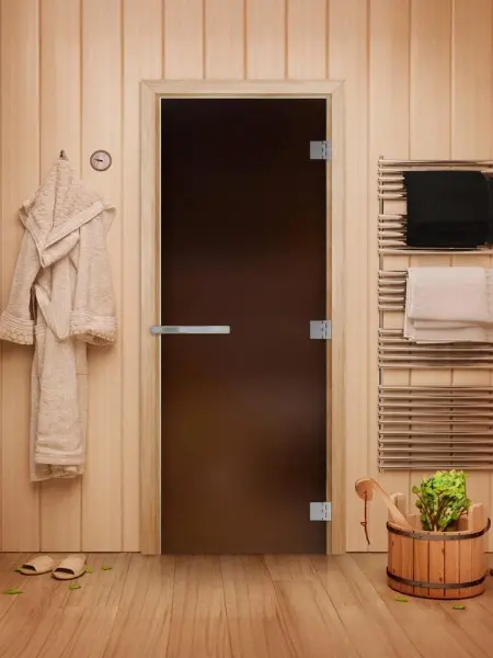 Дверь для бани DoorWood Эталон, 70 х 190 см, полотно стекло бронза матовая, коробка осина, петли 3шт