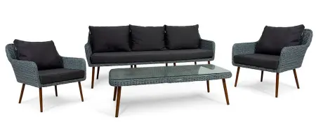 Плетеная мебель из искусственного ротанга Mokka Rimini S3, серый цвет - трехместный диван, кофейный стол и 2 кресла