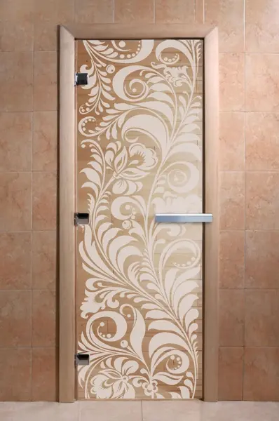 Дверь для сауны DoorWood Хохлома, 700мм х 2100мм, без порога, прозрачная, коробка ольха