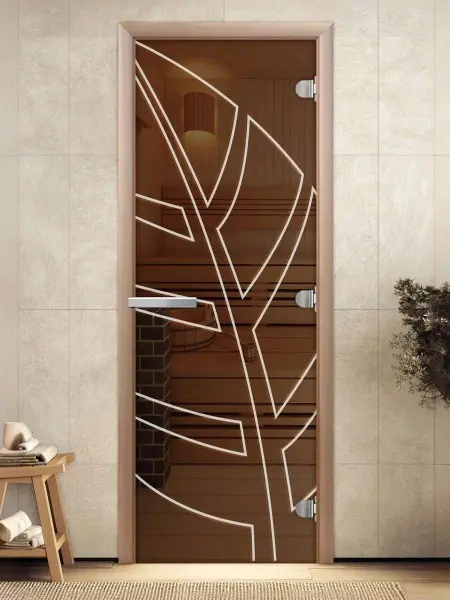 Дверь для сауны DoorWood Лист, 700мм х 1900мм, без порога, бронза, коробка ольха