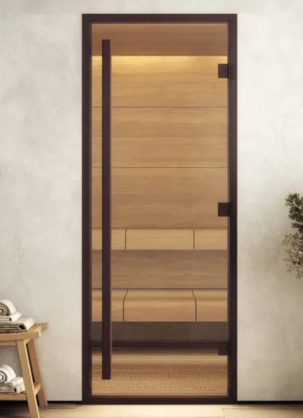 Дверь для турецкой парной DoorWood Prestige 700мм х 1900мм, черный профиль, стекло бронза