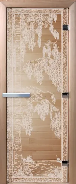 Дверь для сауны DoorWood Березка, 800мм х 1800мм, без порога, прозрачная, коробка ольха