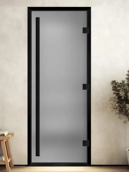 Дверь для турецкой парной DoorWood Prestige 700мм х 1900мм, черный профиль, стекло сатин