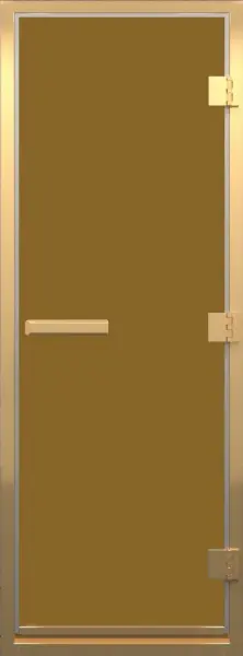 Стеклянная дверь DoorWood бронза матовая, коробка алюминий, 700 мм х 1900 мм, золотой профиль, для хамама