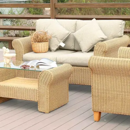 Комплект плетеной мебели из искусственного ротанга AFM-4018A Beige - 2 кресла, столик и диван
