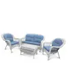 Мебель для отдыха из искусственного ротанга в классическом стиле LV-520 White/Blue, цвет белый и голубые подушки (диван, кресла 2шт, журнальный столик)