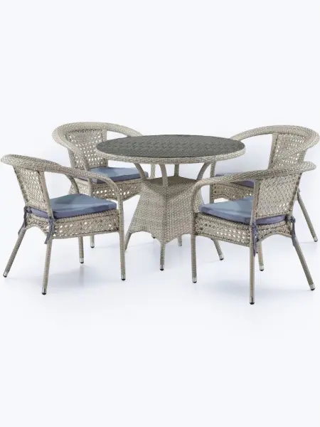 Обеденная группа из искусственного ротанга цвет латте Лион-1C T220CT/Y32-W85 Latte - 4 кресла + столик