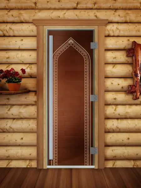 Дверь для сауны DoorWood Престиж Арка бронза, 700 х 1900 мм, с порогом, коробка ольха