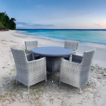 Обеденный комплект мебели из искусственного ротанга AM-395C/T395 Grey - 4 кресла и стол, серый цвет