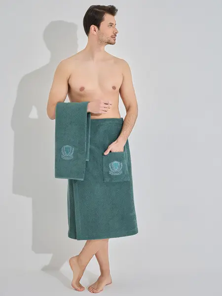 Набор для сауны подарочный килт и полотенце махровый мужской KARNA ARMEN 1/2, хаки зеленый