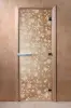Дверь для сауны DoorWood Цветы и бабочки, 700мм х 2100мм, без порога, прозрачная, коробка ольха