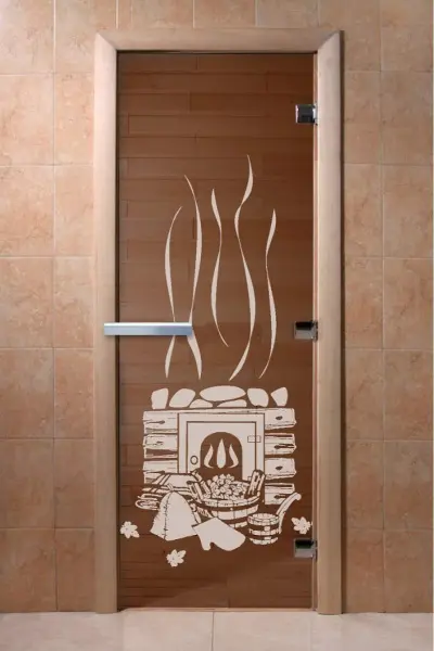 Дверь DoorWood с рисунком Банька, 700 х 1900 мм, без порога, бронза, коробка ольха
