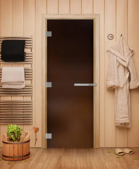 Дверь для сауны DoorWood Эталон, 800 х 2000 мм без порога, бронза матовая, коробка осина