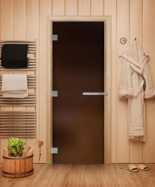 Дверь для сауны DoorWood Эталон, 800 х 2000 мм без порога, бронза матовая, коробка осина