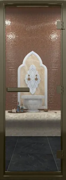 Дверь для турецкой парной DoorWood 700мм х 1900мм, бронзовый профиль, стекло прозрачное