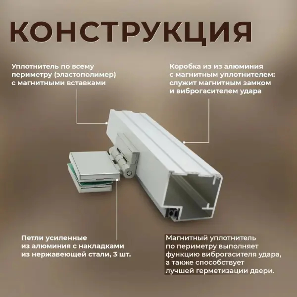 Дверь для турецкой парной DoorWood 810мм х 2000мм, золотой профиль, бронза, без порога