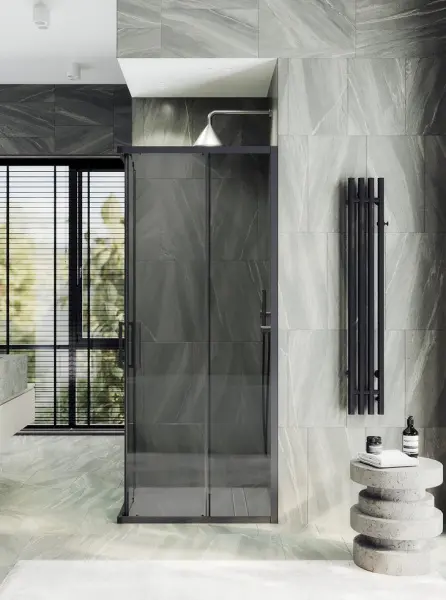 Душевой уголок раздвижной MaybahGlass MGY-1328-6, 90x90 см, черный профиль, стекло серое