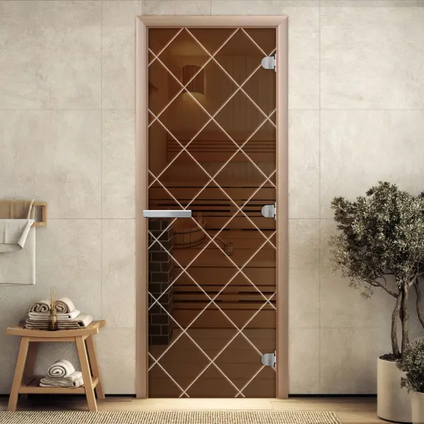 Дверь для сауны DoorWood Мексика, 700мм х 1900мм, без порога, бронза, коробка ольха
