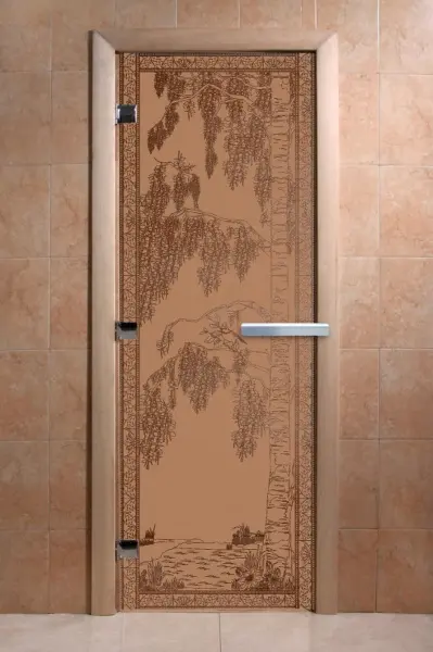 Дверь для сауны DoorWood Березка, 800мм х 1800мм, без порога, бронза матовая, коробка ольха