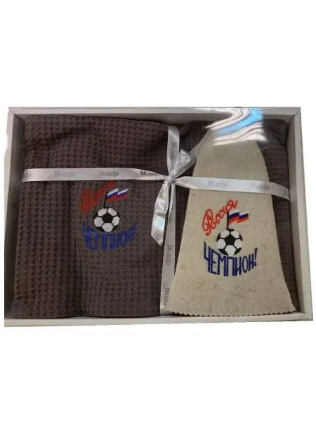 Набор для сауны подарочный, полотенце + шапка, Россия Чемпион