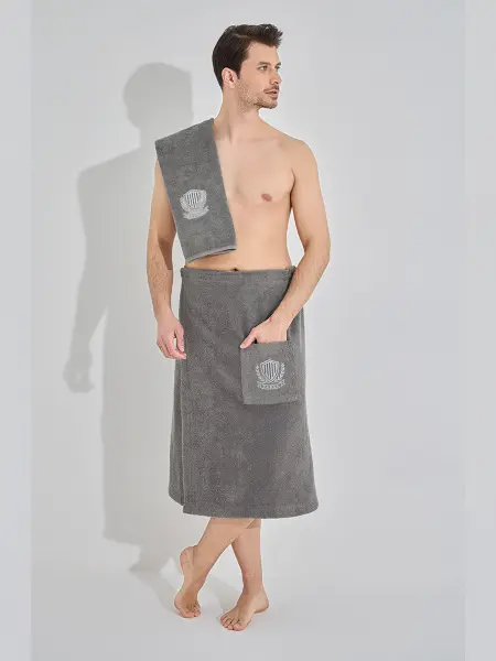Набор для сауны подарочный килт и полотенце махровый мужской KARNA ARMEN 1/2, серый