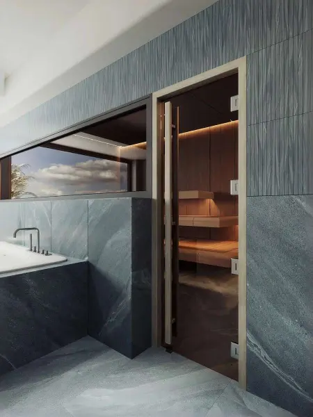 Дверь для сауны DoorWood Престиж Legend, 700мм х 1900мм, маятниковая, бронза, коробка дуб