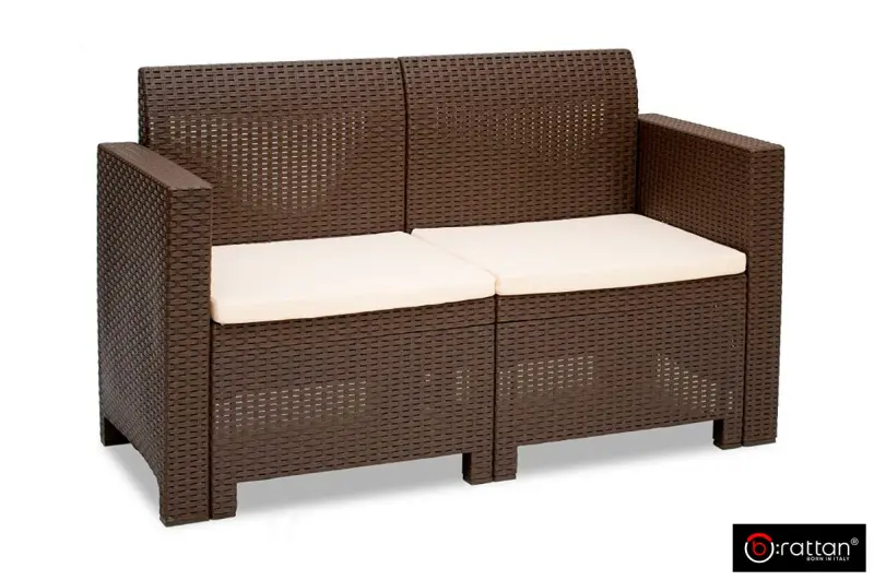 Комплект пластиковой мебели под ротанг B:Rattan Nebrаska 2 Set, коричневый - диван, 2 кресла и квадратный столик