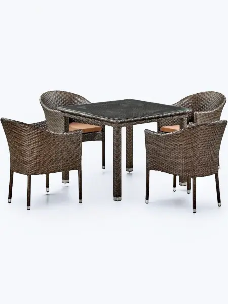Мебель для лаунж зоны из искусственного ротанга T257A/Y350A-W53 Brown - квадратный стол и 4 кресла коричневого цвета