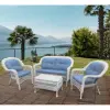 Мебель для отдыха из искусственного ротанга в классическом стиле LV-520 White/Blue, цвет белый и голубые подушки (диван, кресла 2шт, журнальный столик)