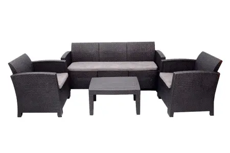 Комплект пластиковой мебели B:Rattan Arizona Max на 5 персон, темно-серый - трехместный диван, столик и 2 кресла