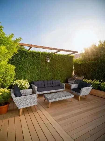 Комплект плетеной мебели из искусственного ротанга AFM-605G Grey, серый цвет - 3хместный диван, журнальный столик и 2 кресла