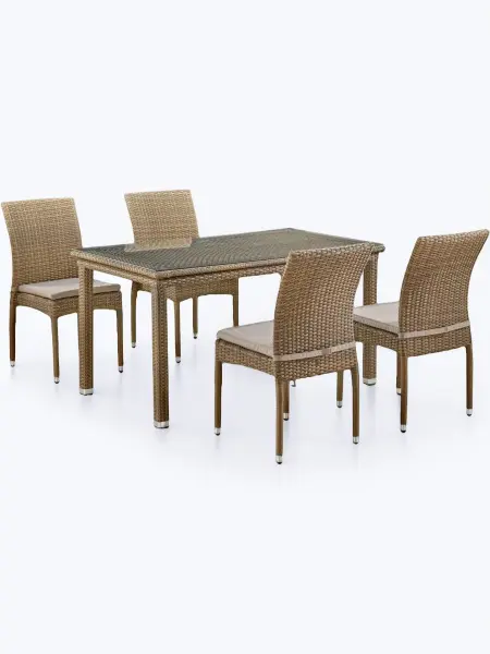 Обеденная группа мебели из искусственного ротанга T256B/Y380B-W65 Light Brown (4 стула+стол) светло бежевый цвет