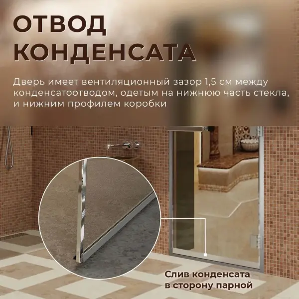 Дверь для турецкой парной DoorWood 700мм х 1800мм, стекло прозрачное