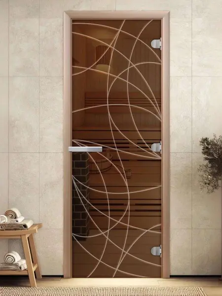 Дверь для сауны DoorWood Оттава, 700мм х 1900мм, без порога, бронза, коробка ольха